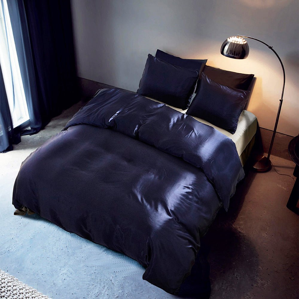 Hotel Home Solid Color Imitated Silk Luxury Satin 3pcs Comforter Bedding Set - Shandi Shop Shandi Shop
