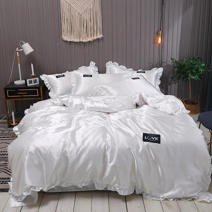 Pure Color Washed Silk Bed Sheet Ice Silk Four - piece Bed Sheet Duvet Cover - Shandi Shop Shandi Shop