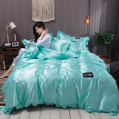 Pure Color Washed Silk Bed Sheet Ice Silk Four - piece Bed Sheet Duvet Cover - Shandi Shop Shandi Shop