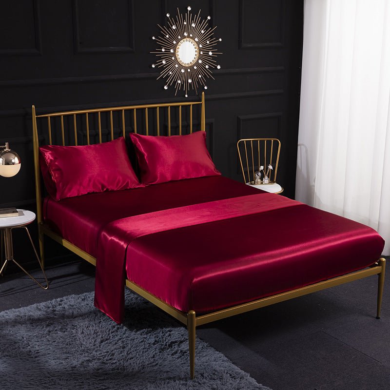 Ice Silk Bed Sheet Silk Satin Satin Pillowcase Silk Four Piece Bed Sheet - Shandi Shop Shandi Shop