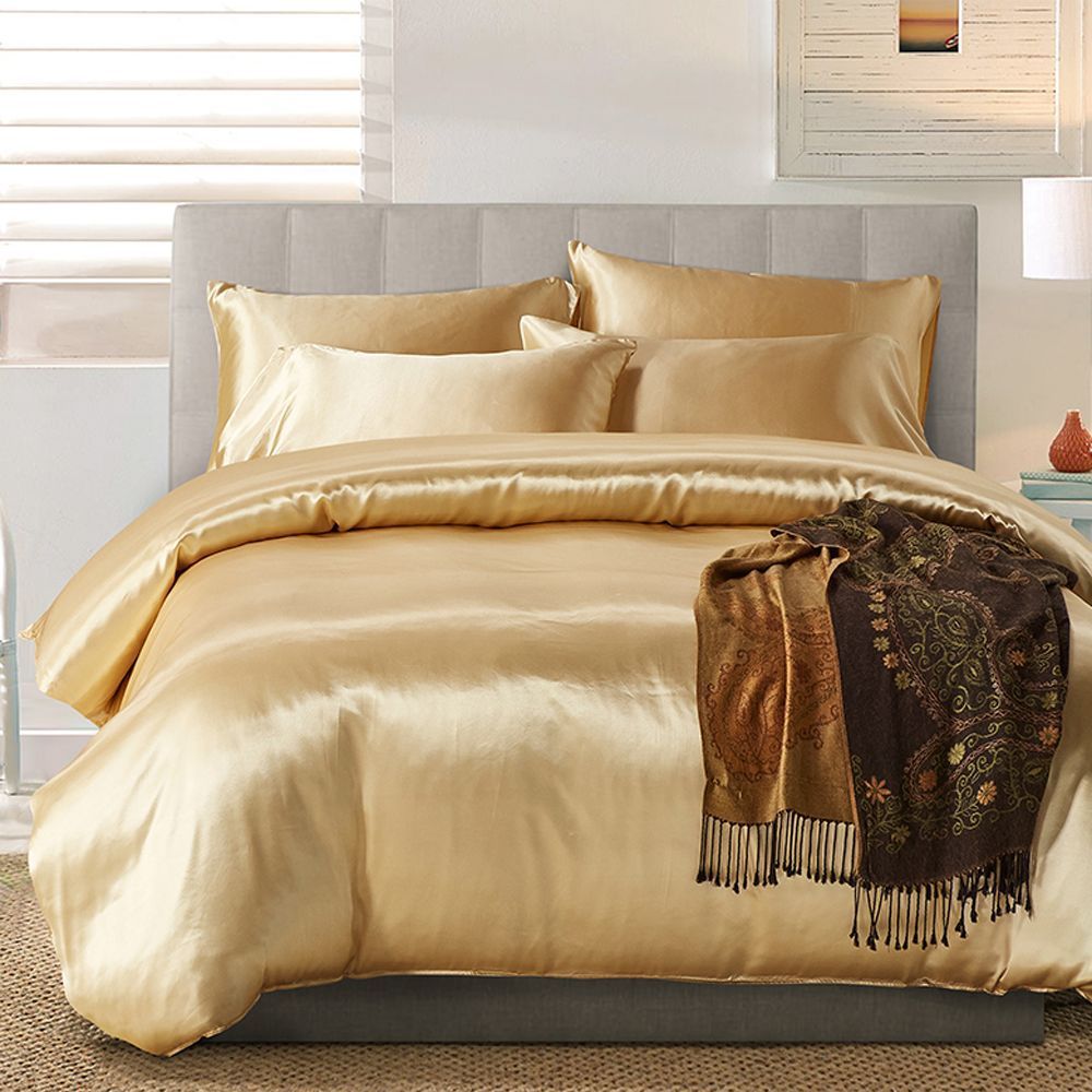 Hotel Home Solid Color Imitated Silk Luxury Satin 3pcs Comforter Bedding Set - Shandi Shop Shandi Shop