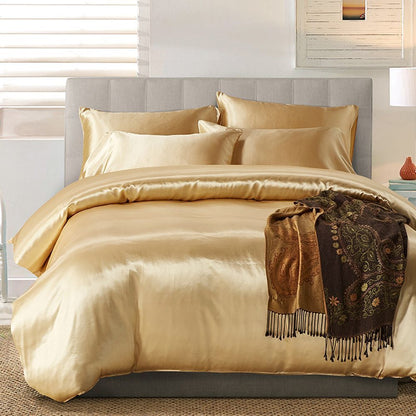 Hotel Home Solid Color Imitated Silk Luxury Satin 3pcs Comforter Bedding Set - Shandi Shop Shandi Shop