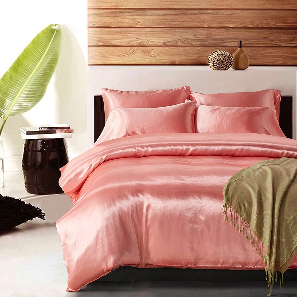 Hotel Home Solid Color Imitated Silk Luxury Satin 3pcs Comforter Bedding Set - Shandi Shop Shandi Shop