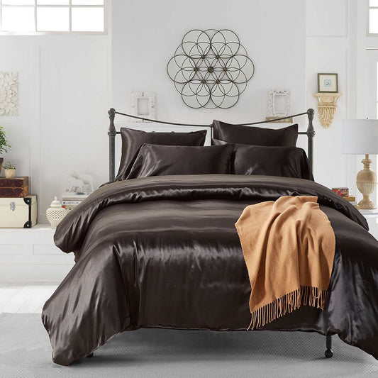 Hotel Home Solid Color Imitated Silk Luxury Satin 3pcs Comforter Bedding Set - Shandi Shop Shandi Shop