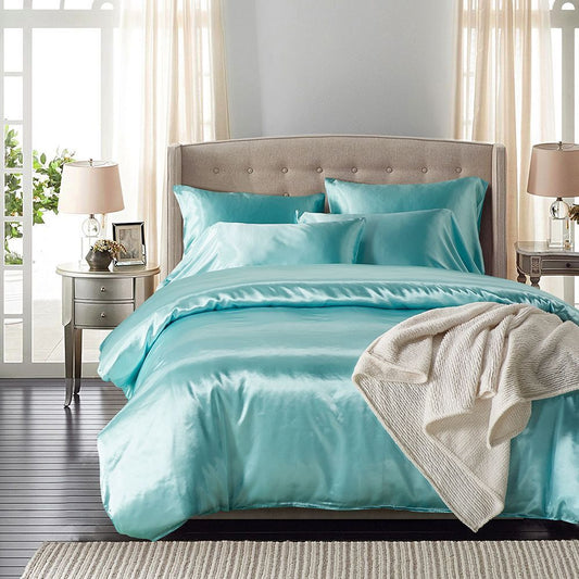 Hotel Home Solid Color Imitated Silk Luxury Satin 3pcs Comforter Bedding Set - Shandi Shop Shandi Shop