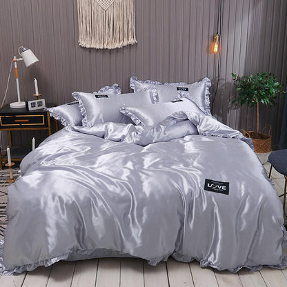 Pure Color Washed Silk Bed Sheet Ice Silk Four - piece Bed Sheet Duvet Cover - Shandi Shop Shandi Shop