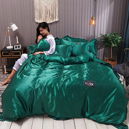 Pure Color Washed Silk Bed Sheet Ice Silk Four - piece Bed Sheet Duvet Cover - Shandi Shop Shandi Shop