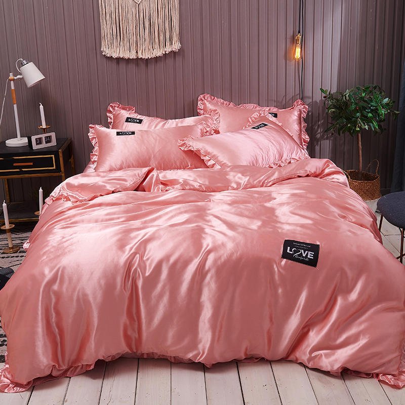 Pure Color Washed Silk Bed Sheet Ice Silk Four - piece Bed Sheet Duvet Cover - Shandi Shop Shandi Shop
