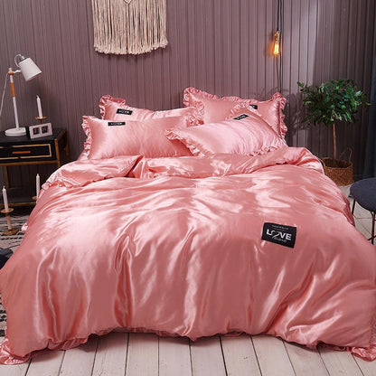 Pure Color Washed Silk Bed Sheet Ice Silk Four - piece Bed Sheet Duvet Cover - Shandi Shop Shandi Shop