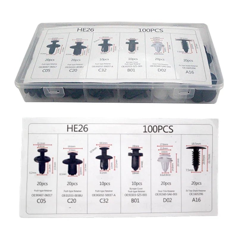100 - Piece Car Fastener Clip Kit – Fender, Bumper & Trim Retainers - Shandi Shop Shandi Shop