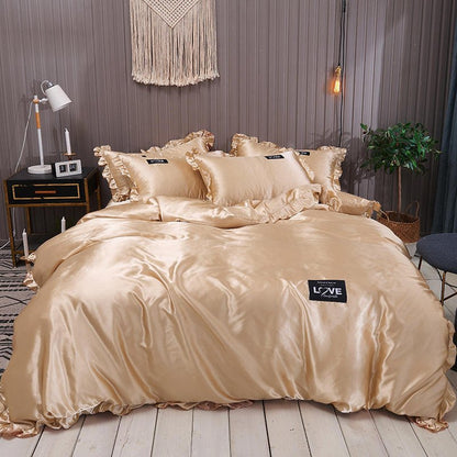 Pure Color Washed Silk Bed Sheet Ice Silk Four - piece Bed Sheet Duvet Cover - Shandi Shop Shandi Shop