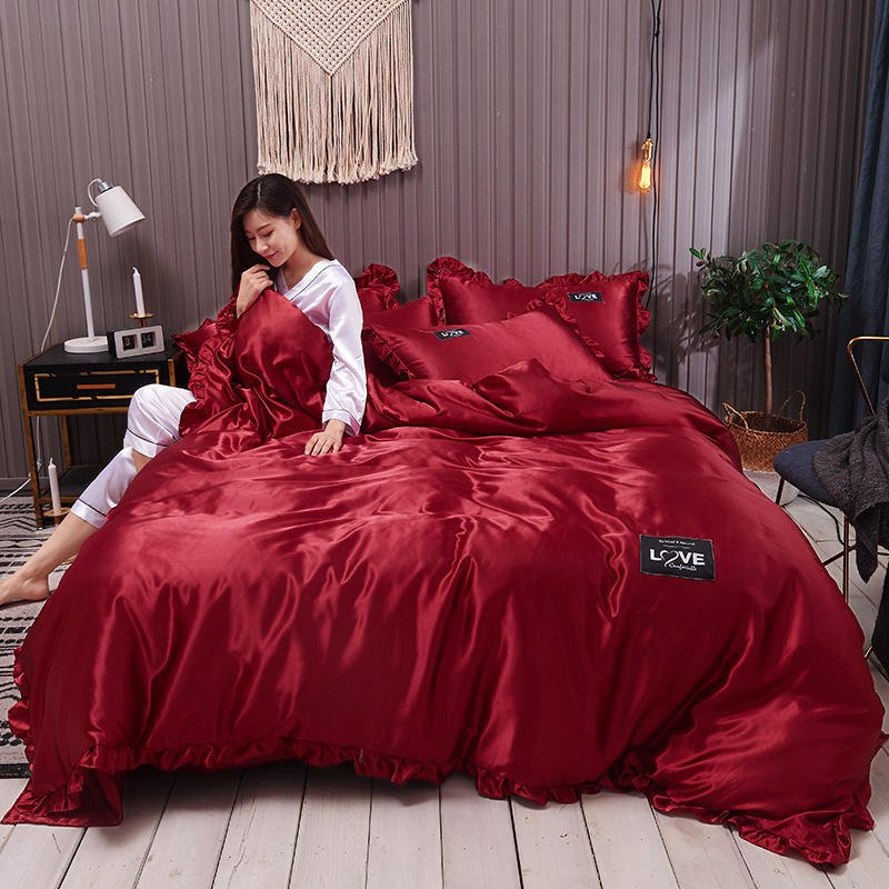 Pure Color Washed Silk Bed Sheet Ice Silk Four - piece Bed Sheet Duvet Cover - Shandi Shop Shandi Shop